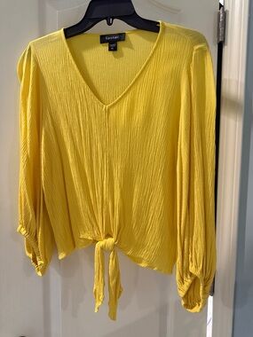 Karen Kane Bright Yellow V-Neck Tie-Front Blouse